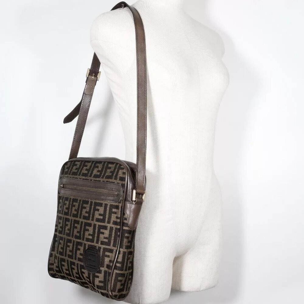 FENDI Zucca Shoulder Bag Brown canvas unisex